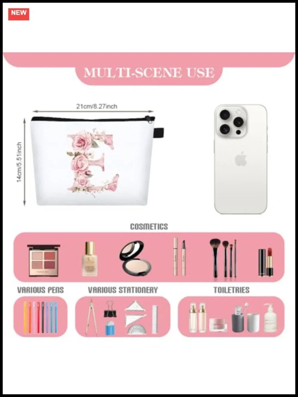Personalized A-Z Initial Canvas Makeup Bag Bridesmaid Gift Travel Cosmetic Pouch